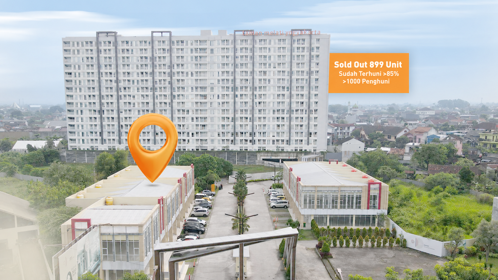 Aerial Shophouse Complex with Location Pin