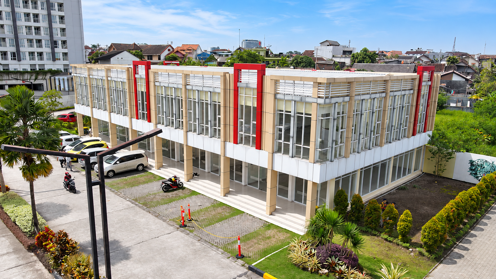 Modern Commercial Complex Under Blue Skies